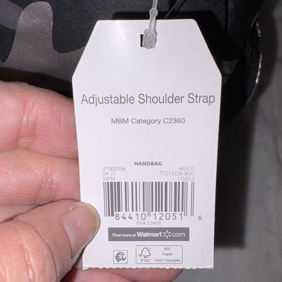 Time and Tru Women’s Nylon Camo Crossbody Bag Black & Silver NEW w Tags - Picture 10 of 13